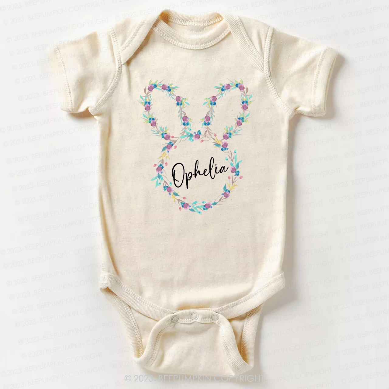 Floral Bunny Head Easter Bodysuit For Baby