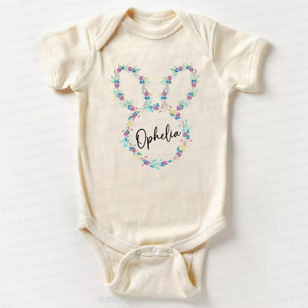 Floral Bunny Head Easter Bodysuit For Baby