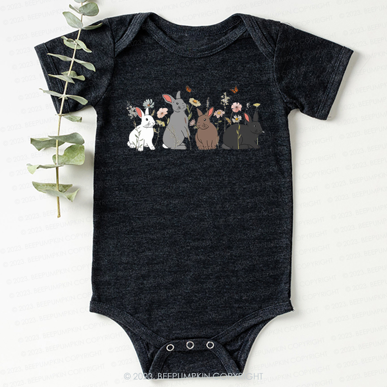 Floral Butterfly Bunny Easter Bodysuit For Baby