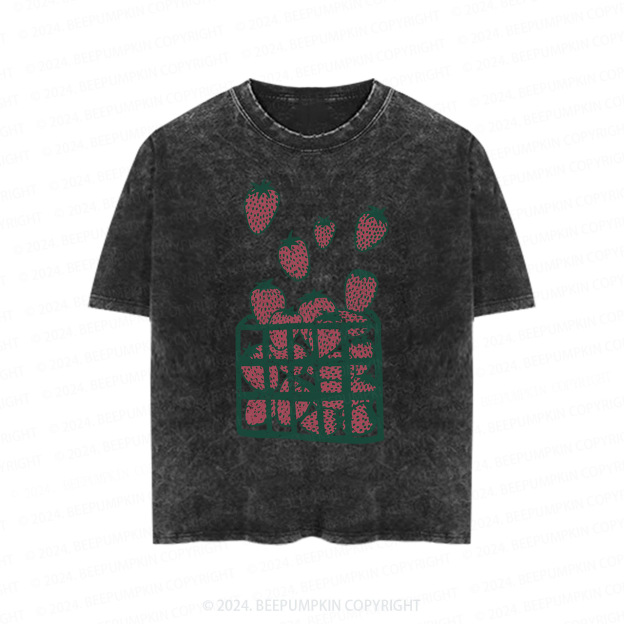 Strawberry Print Toddler&Kids Washed Tees
