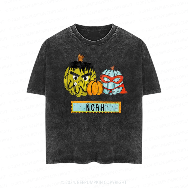 Personalized Cute Pumpkin Toddler&Kids Washed Tees          
