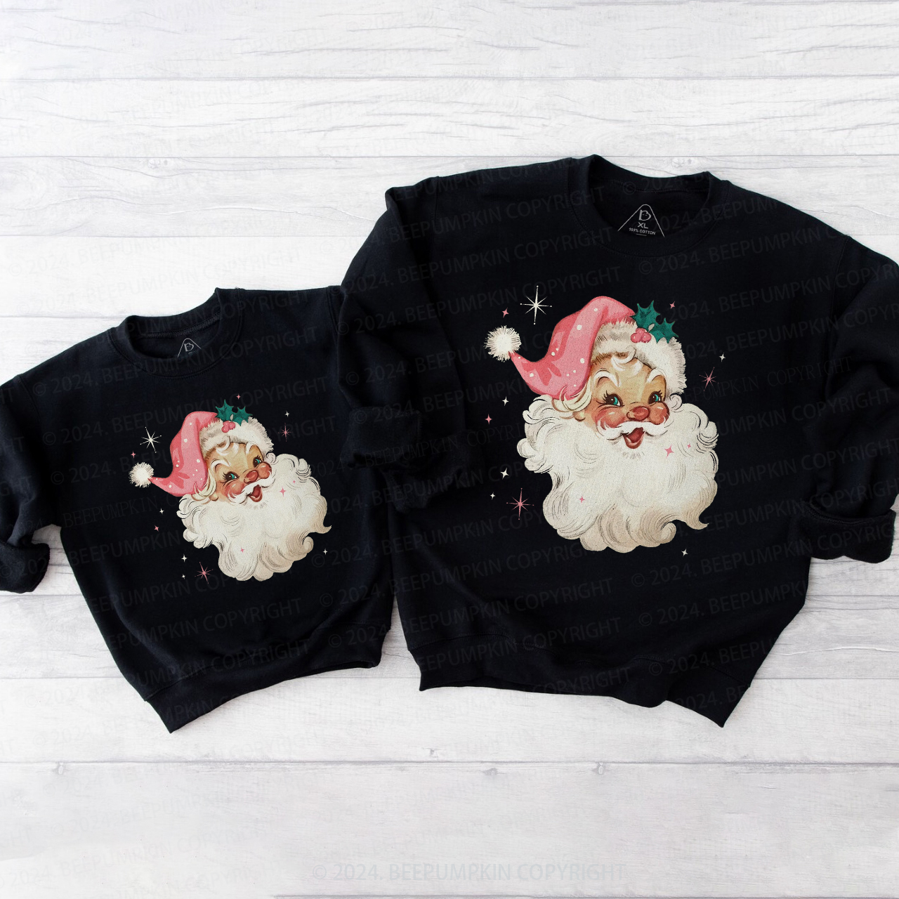 Retro Pink Santa Christmas  Family Christmas Sweatshirt