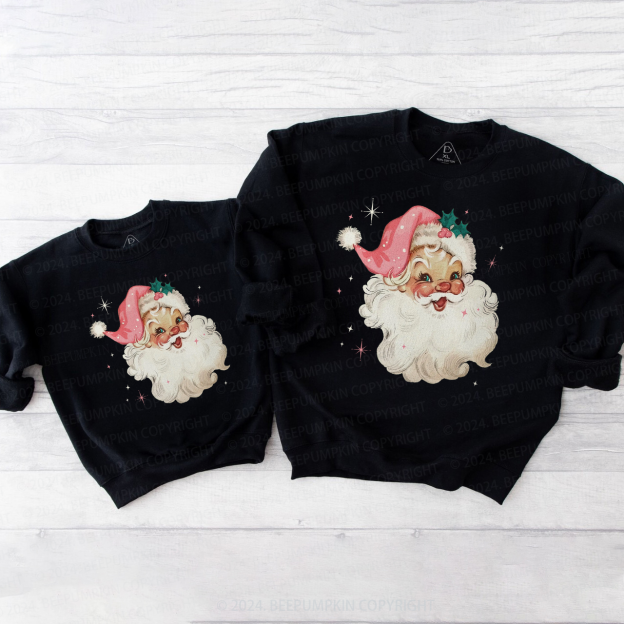 Retro Pink Santa Christmas  Family Christmas Sweatshirt