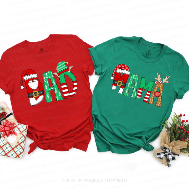 Personalized Cartoon Font Santa Family Matching T-Shirts Beepumpkin