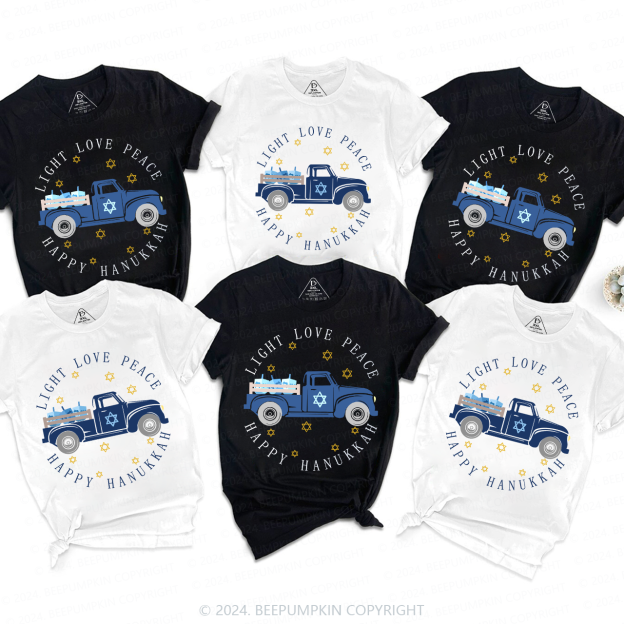 Hanukkah Dreidels Light Love Peace Family T-Shirts Beepumpkin