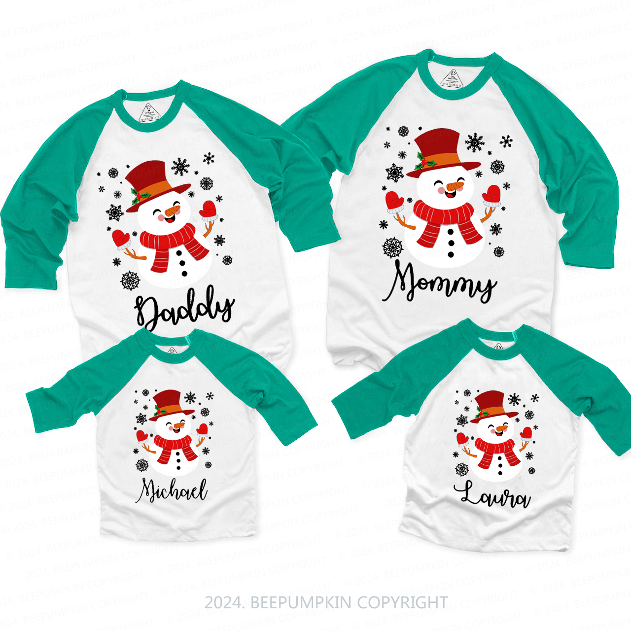 Personalized Happy Snowman Family Matching Raglan Sleeves T-Shirts Beepumpkin 