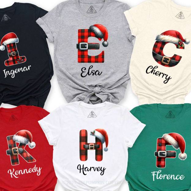 Personalized Reindeer Santa Claus Christmas Plaid Letters T-Shirts Beepumpkin