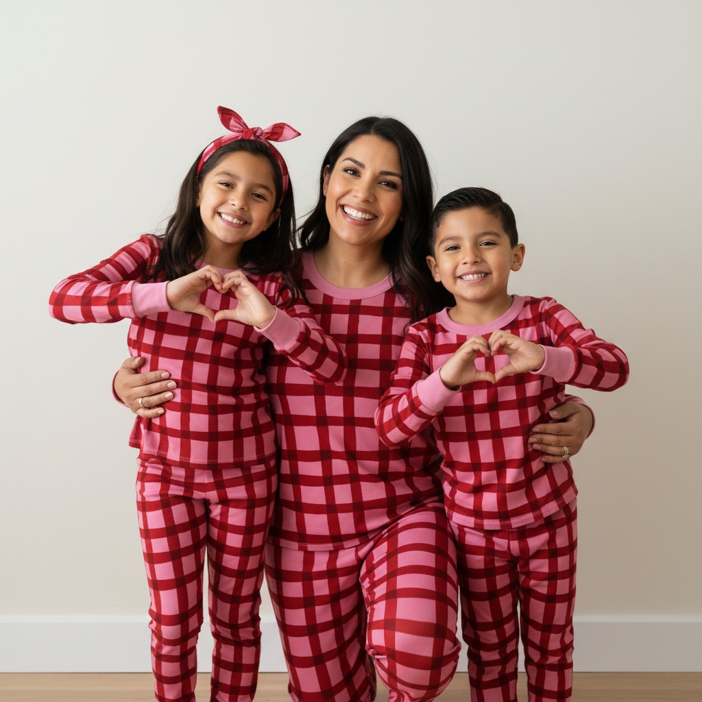 Red Wavy Weave All-Over Print Mom&Me Cuffed Pajama Sets