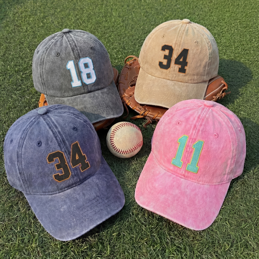 Personalized Number Embroidered Washed Baseball Cap For Kids