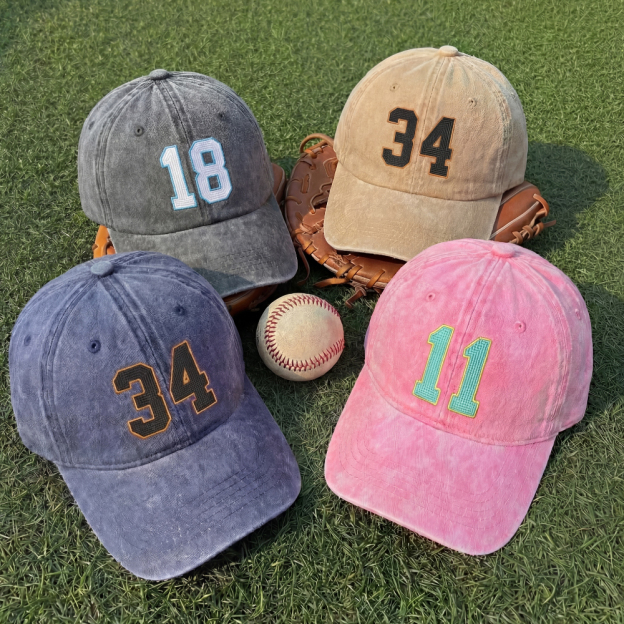 Personalized Number Embroidered Washed Baseball Cap For Kids
