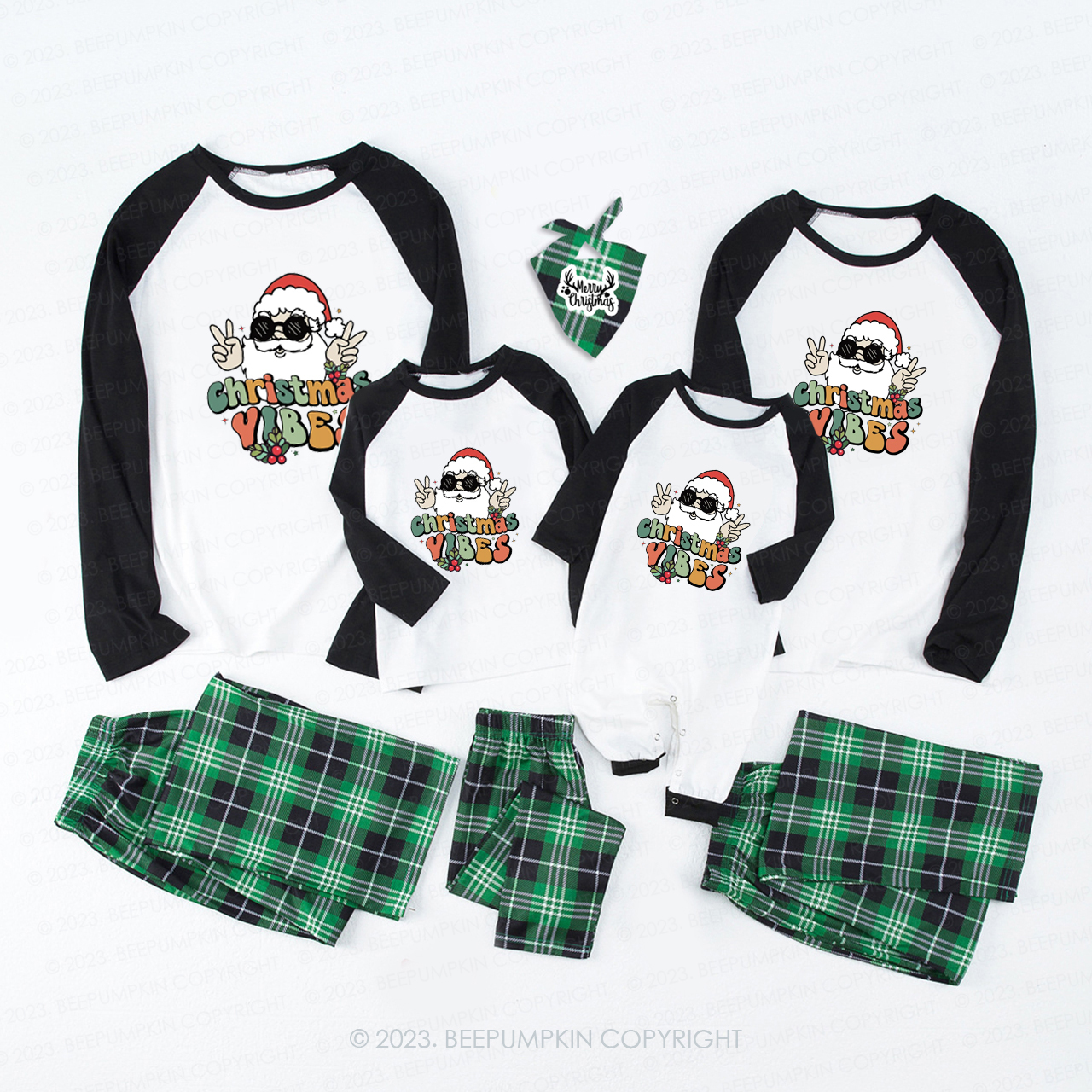 Santa Claus Wearing Sunglasses Family Matching Pajamas Beepumpkin