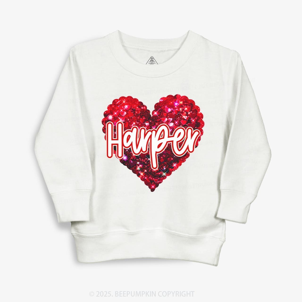 Personalized Sparkling Heart Name Kid's Sweatshirt