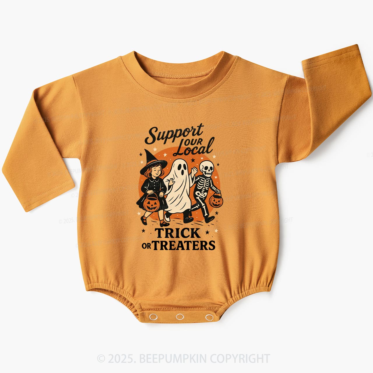 Support Your Local Trick or Treaters Baby Bubble Romper Beepumpkin