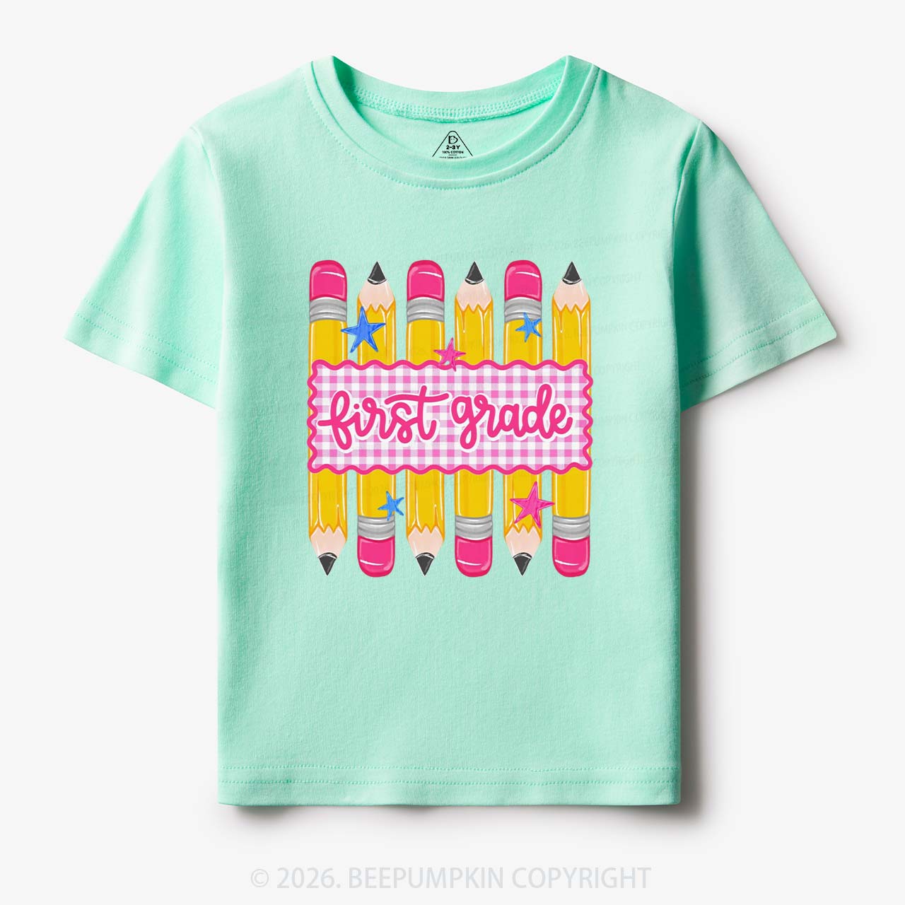 Personalized Grade Level Gingham Pencil Toddler&Kid's Tees