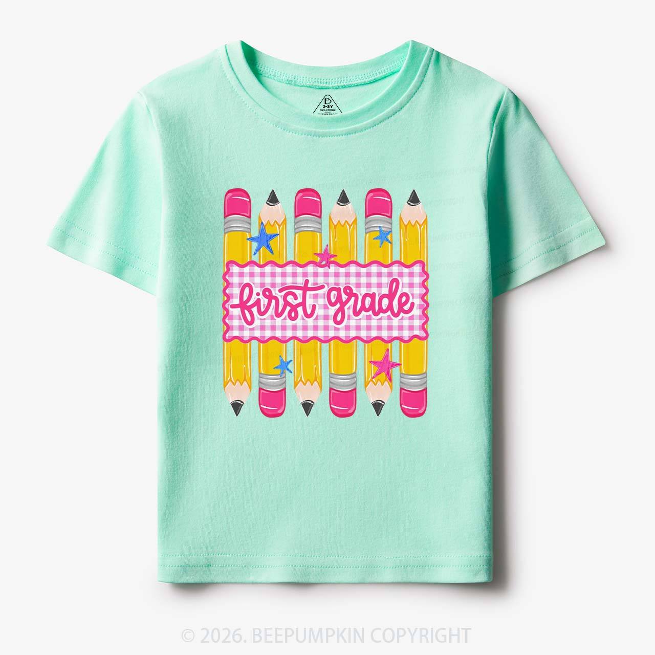 Personalized Grade Level Gingham Pencil Toddler&Kid's Tees