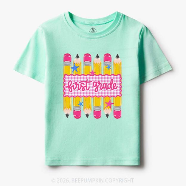 Personalized Grade Level Gingham Pencil Toddler&Kid's Tees