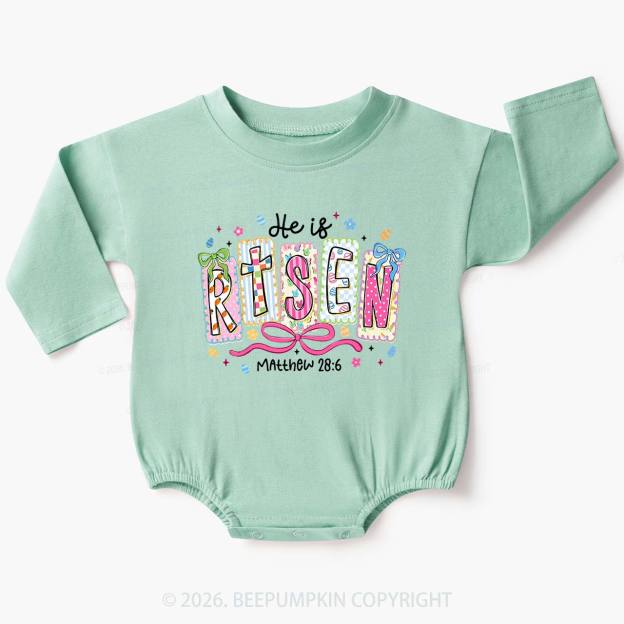 Easter Bow Lettering He Is Rise Baby Bubble Romper