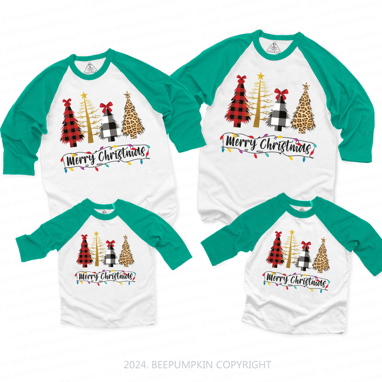 Christmas Plaid Tree Family Matching Raglan Sleeves T-Shirts Beepumpkin 