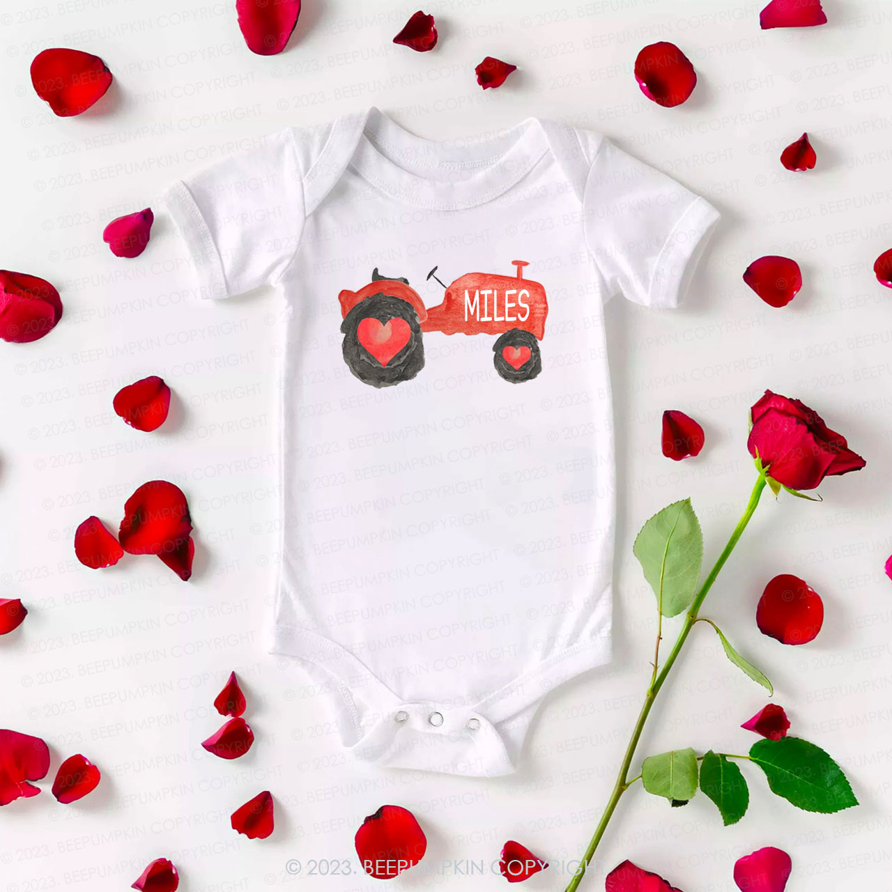 Personalized Valentine Tractor Bodysuit For Baby