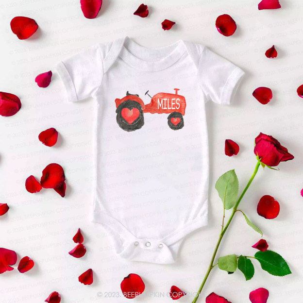 Personalized Valentine Tractor Bodysuit For Baby