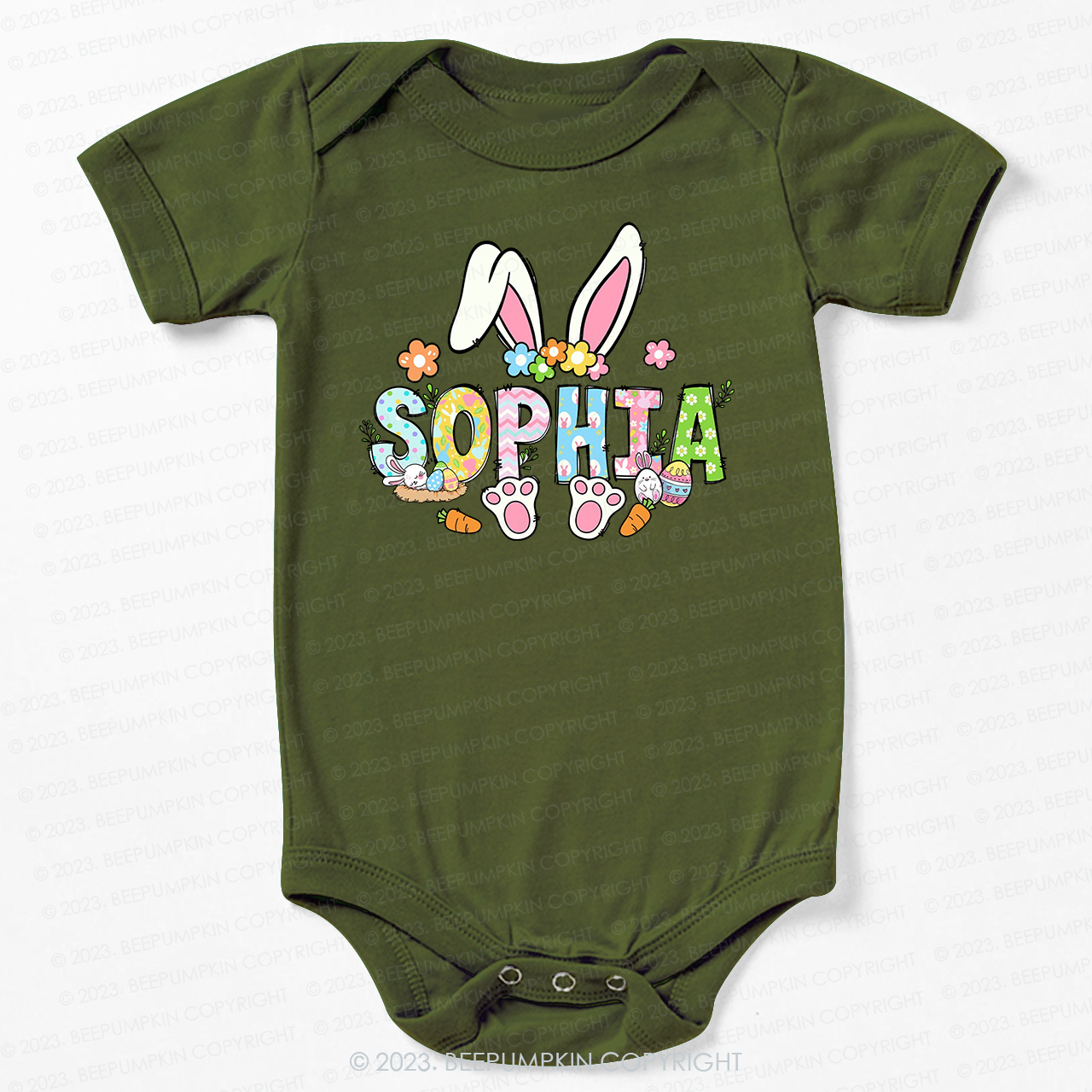 Flowers Personalized Name Easter Bodysuit For Baby