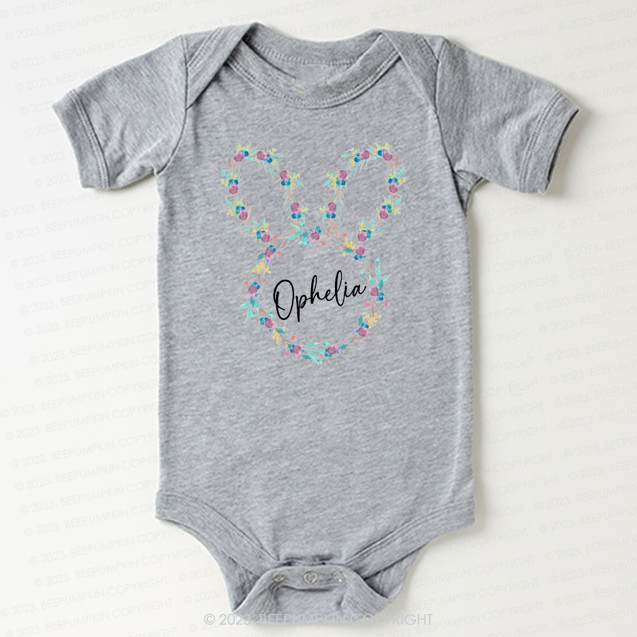 Floral Bunny Head Easter Bodysuit For Baby