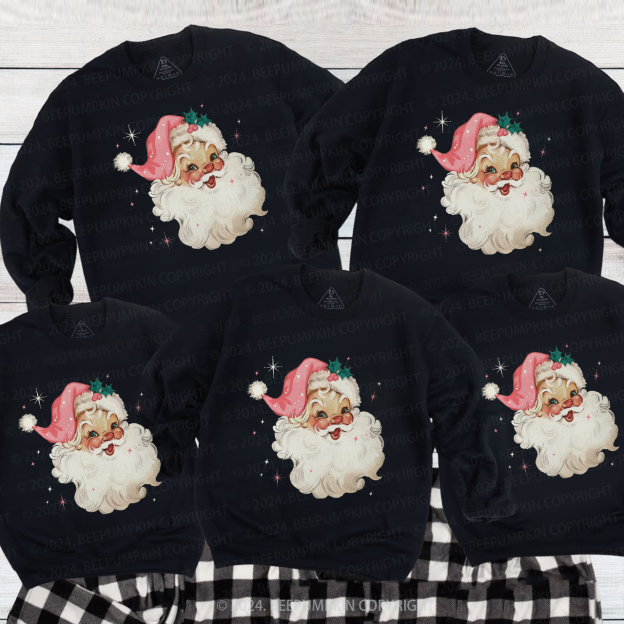 Retro Pink Santa Christmas  Family Christmas Sweatshirt