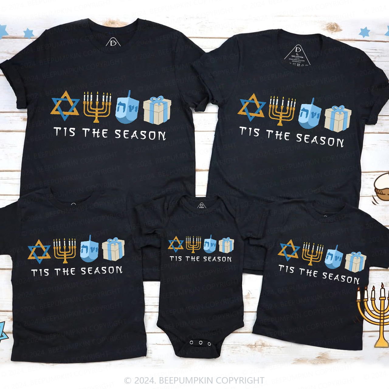 Tis The Season Lit Candle For Hanukkah Family T-Shirts Beepumpkin