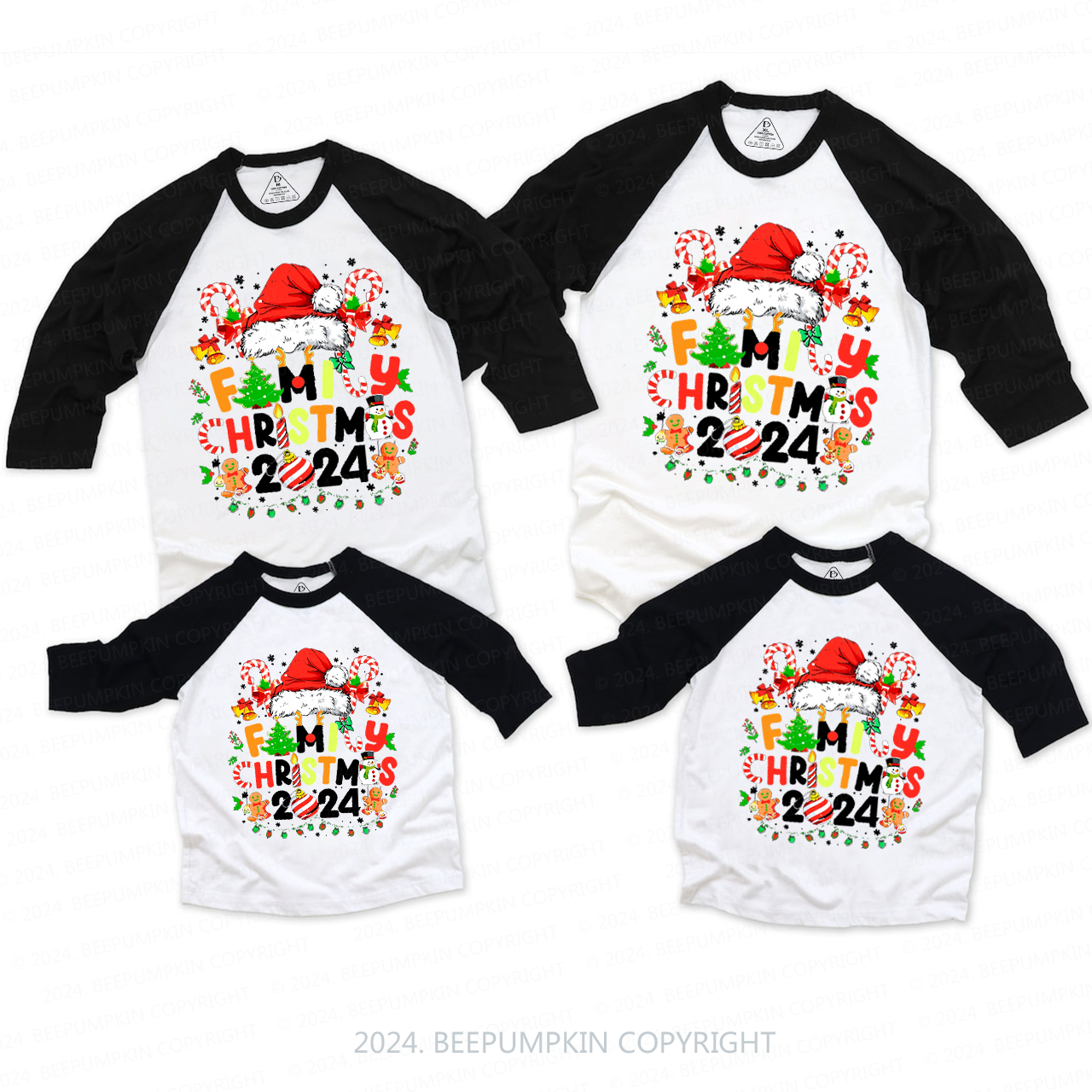 2024 Candy Christmas Family Matching Raglan Sleeves T-Shirts Beepumpkin 