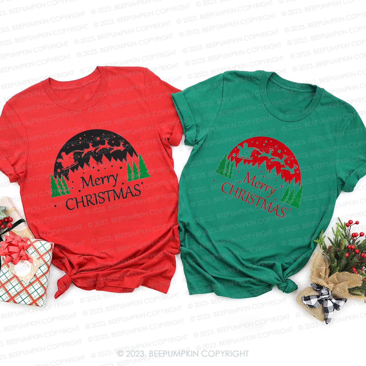 Christmas Elk Running in the Forest T-Shirt For Family Beepumpkin