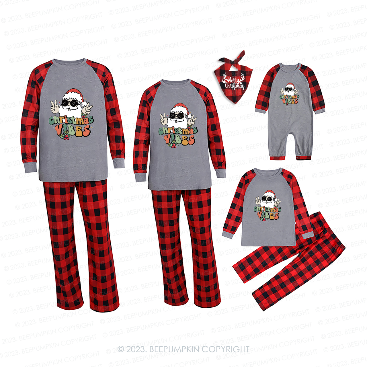 Santa Claus Wearing Sunglasses Family Matching Pajamas Beepumpkin