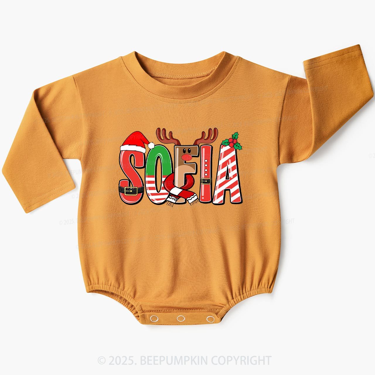 Personalized Christmas Name Baby Bubble Romper Beepumpkin