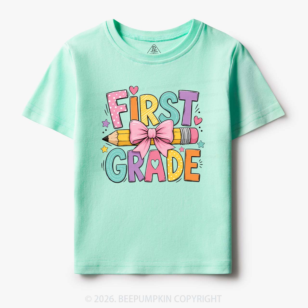 Colorful First Grade Back To School Pencil Bow Toddler&Kid's Tees