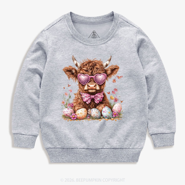 Easter Day Highland Cow Kid's Sweatshirt