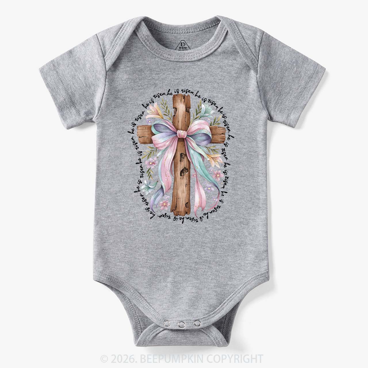 He Is Risen Soft Pastel Cross Baby Bodysuit