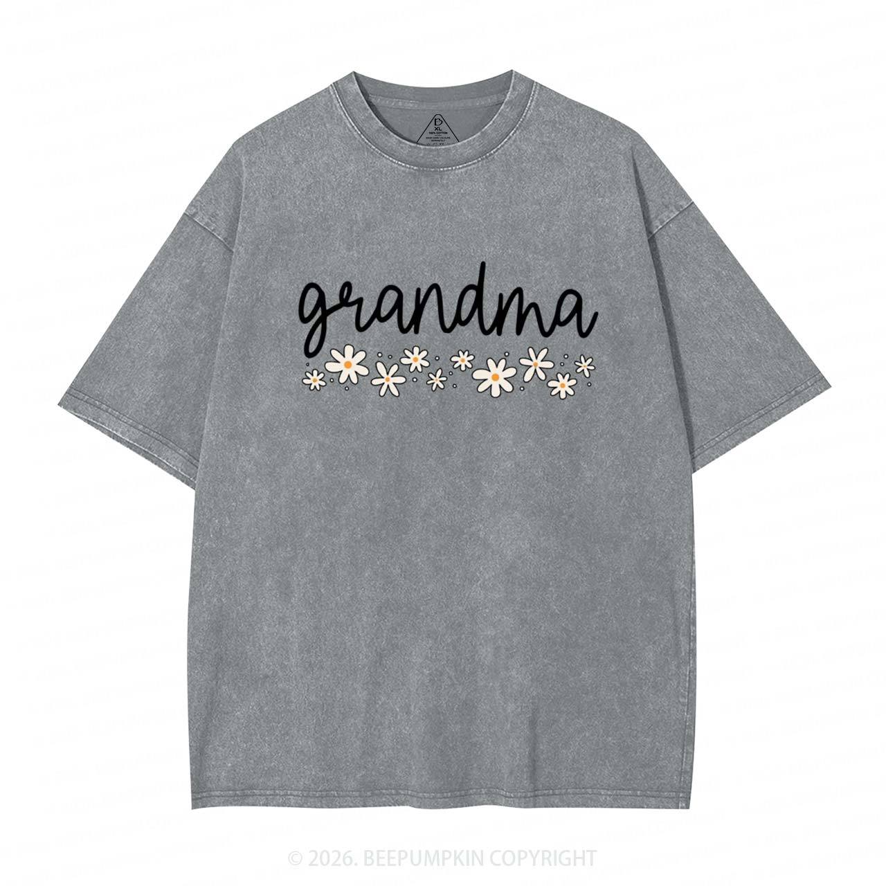 Daisy Floral Grandma Adult Washed T-Shirts