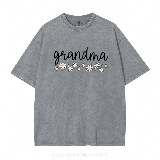 Daisy Floral Grandma Adult Washed T-Shirts