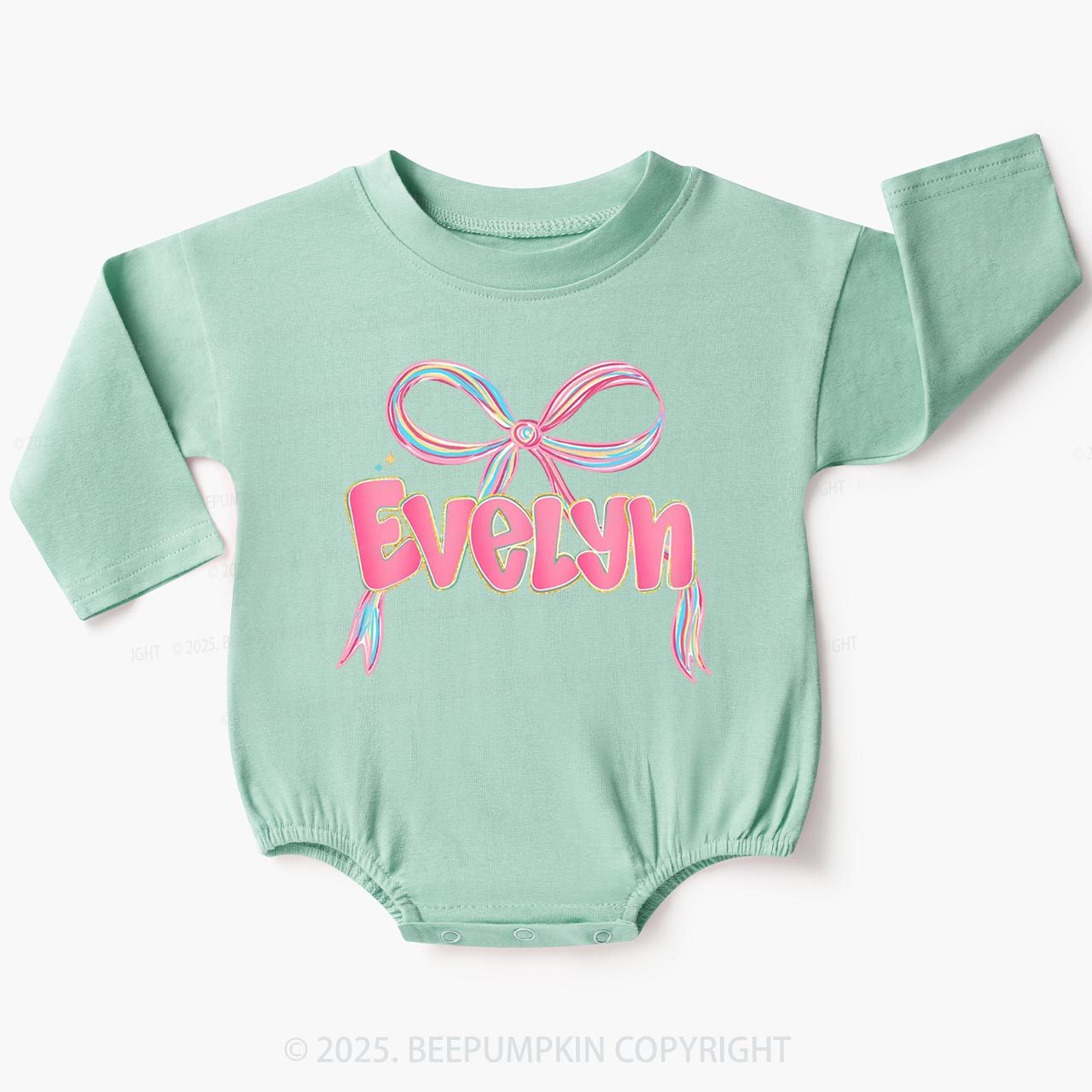 Personalized Name Pink Bow Baby Bubble Romper Beepumpkin