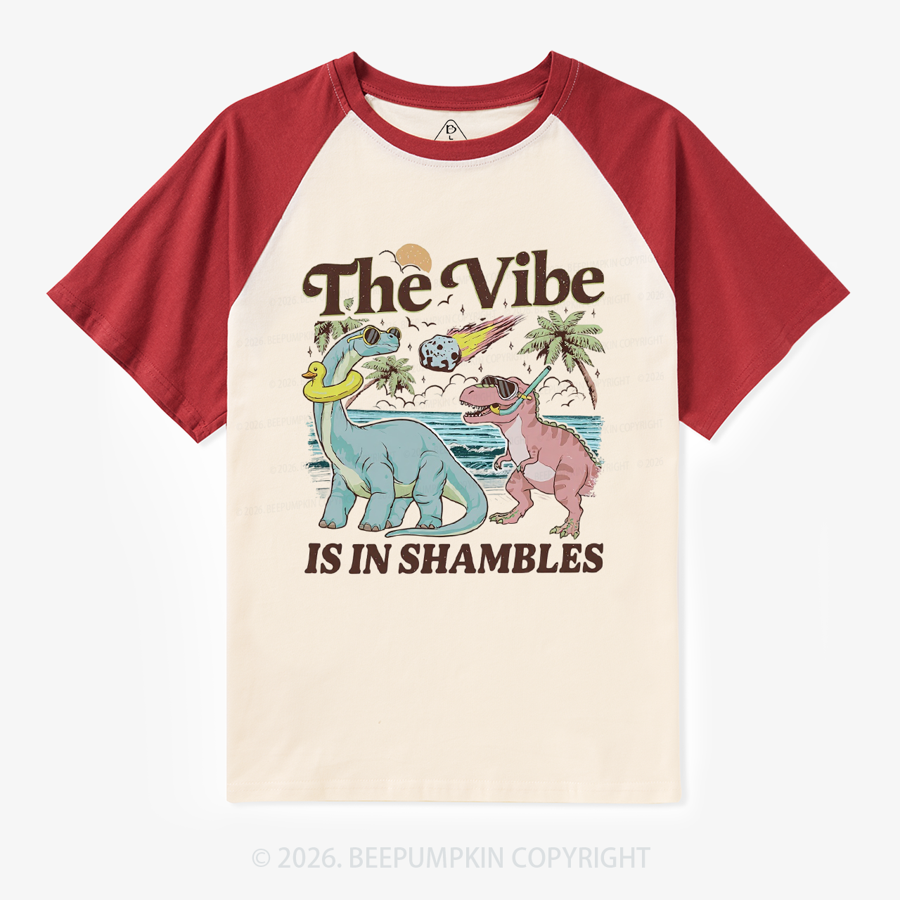 The Vibe Is In Shambles Funny Dinosaur Retro Raglan T-Shirt