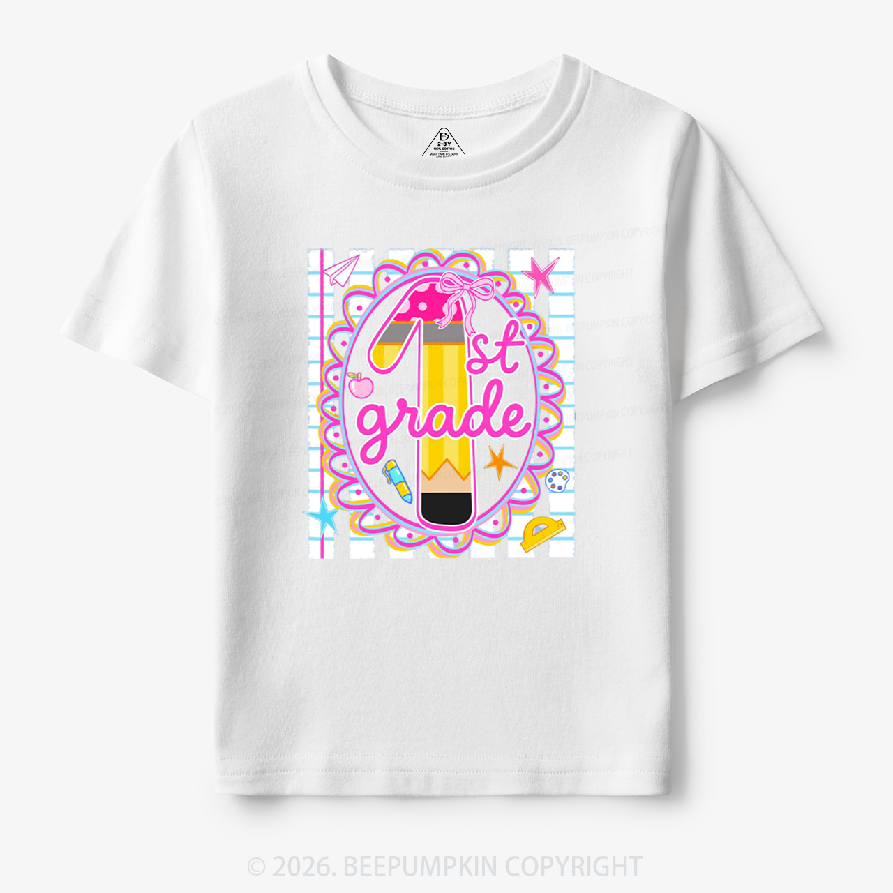 Personalized Pink Gingham Stripes Back To School Toddler&Kid's Tees