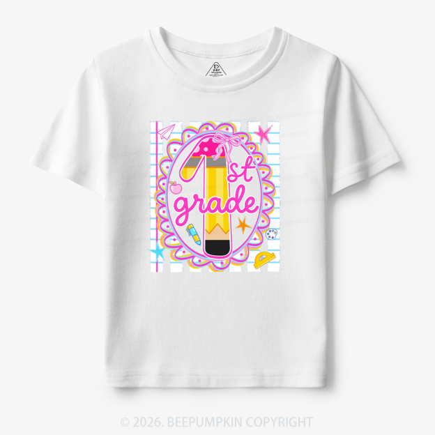 Personalized Pink Gingham Stripes Back To School Toddler&Kid's Tees