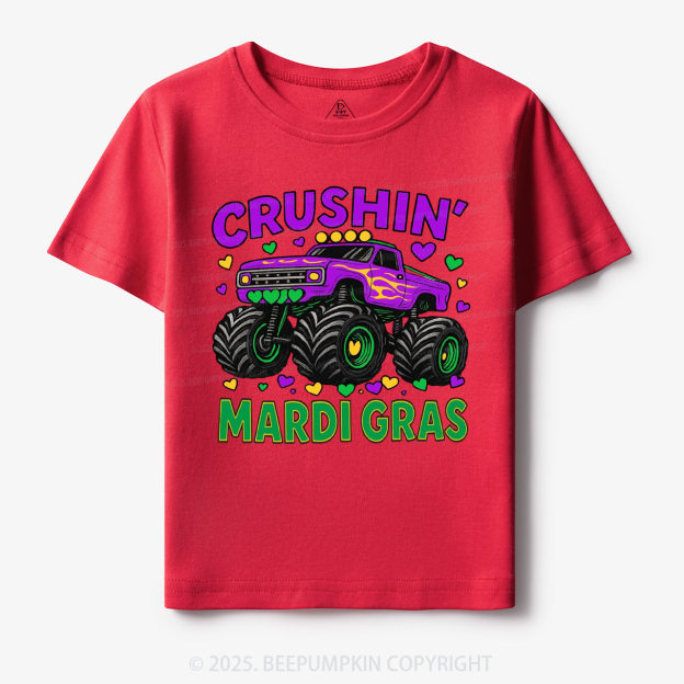 Crushin' Mardi Gras Monster Truck Toddler&Kid's Tees Beepumpkin