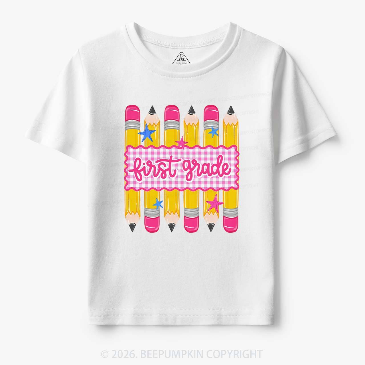 Personalized Grade Level Gingham Pencil Toddler&Kid's Tees