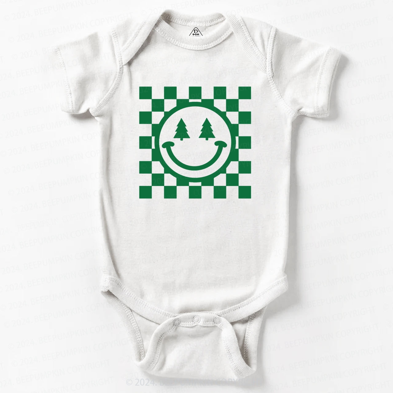 Christmas Green Smiley Tree Baby Bodysuit