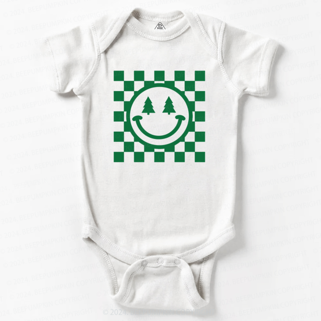 Christmas Green Smiley Tree Baby Bodysuit