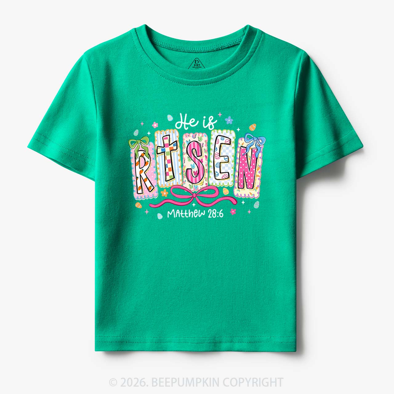 Easter Bow Lettering He Is Risen Toddler&Kids Tees