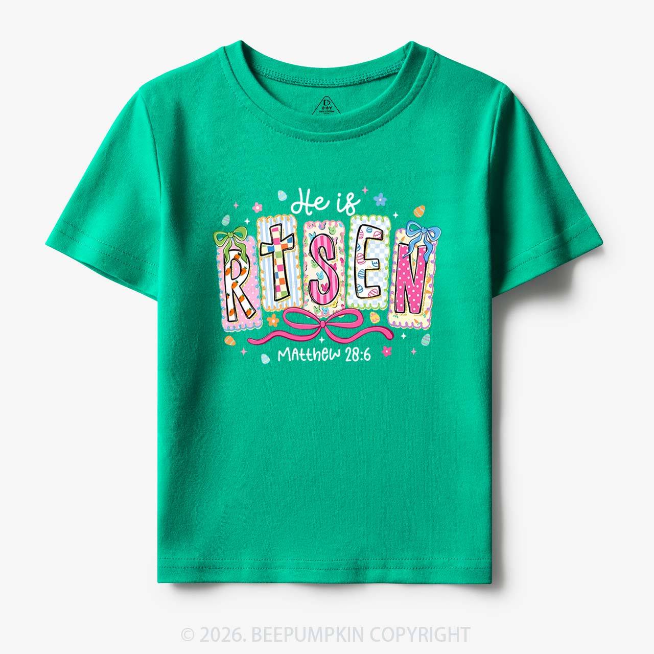 Easter Bow Lettering He Is Risen Toddler&Kids Tees