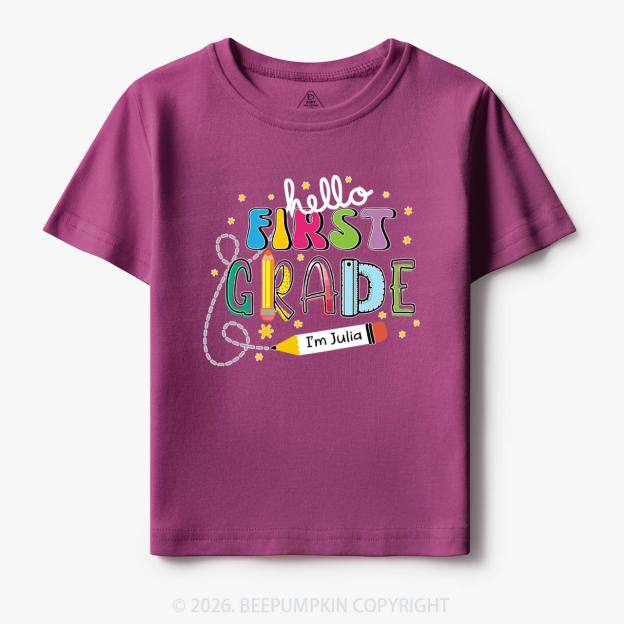 Hello First Grade I'm XXX Back To School Kids Shirt