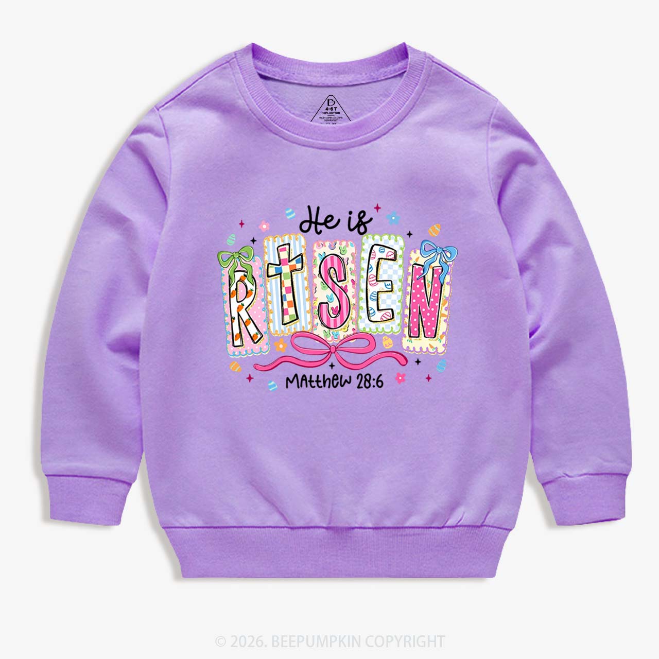 Easter Bow Lettering He Is Risen Kid's Sweatshirt