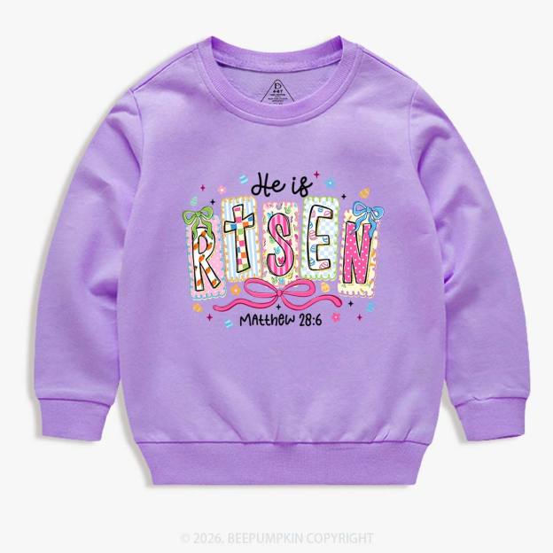 Easter Bow Lettering He Is Risen Kid's Sweatshirt